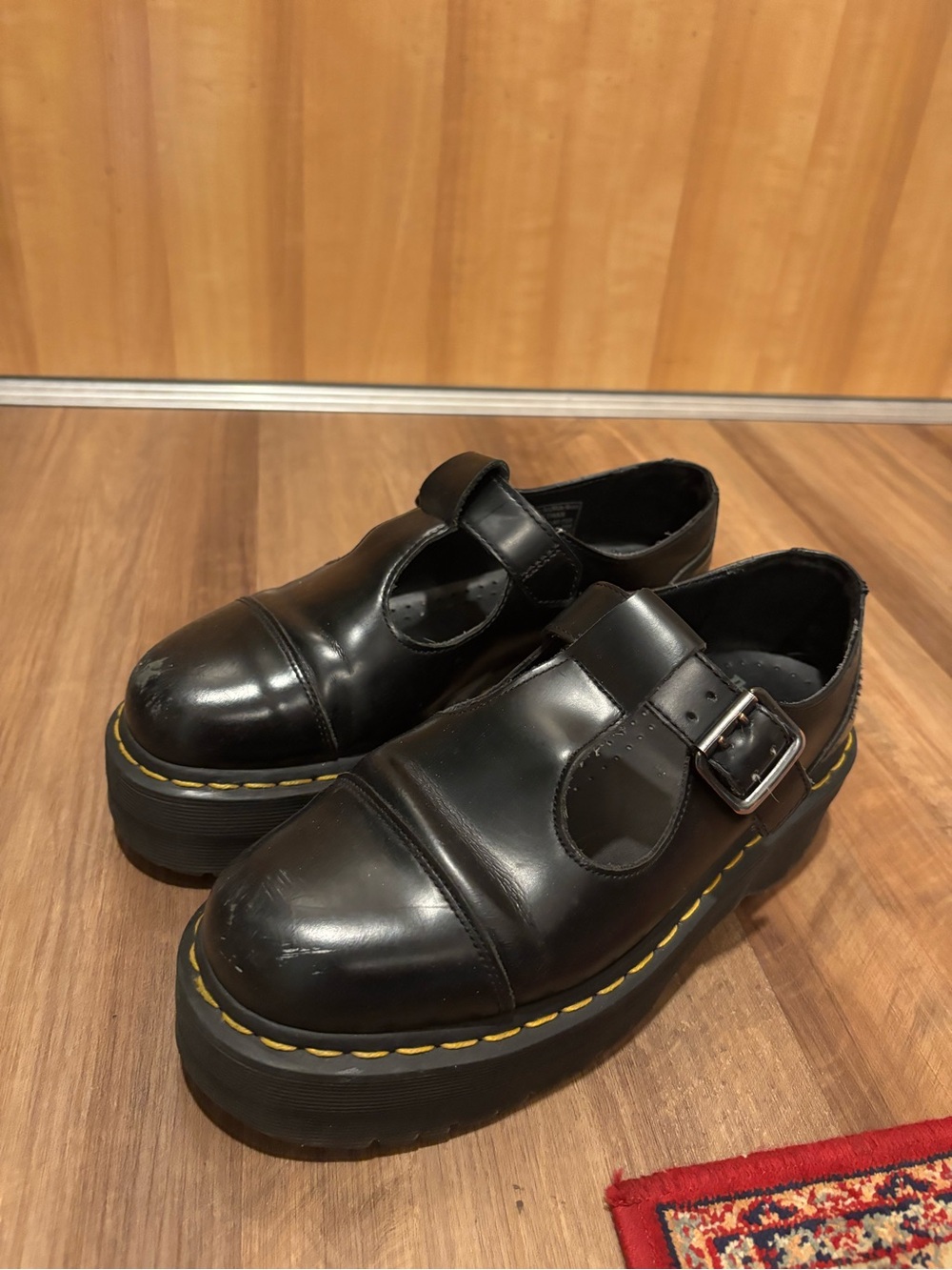 Dr. Martens Black Leather Platform Mary Jane.